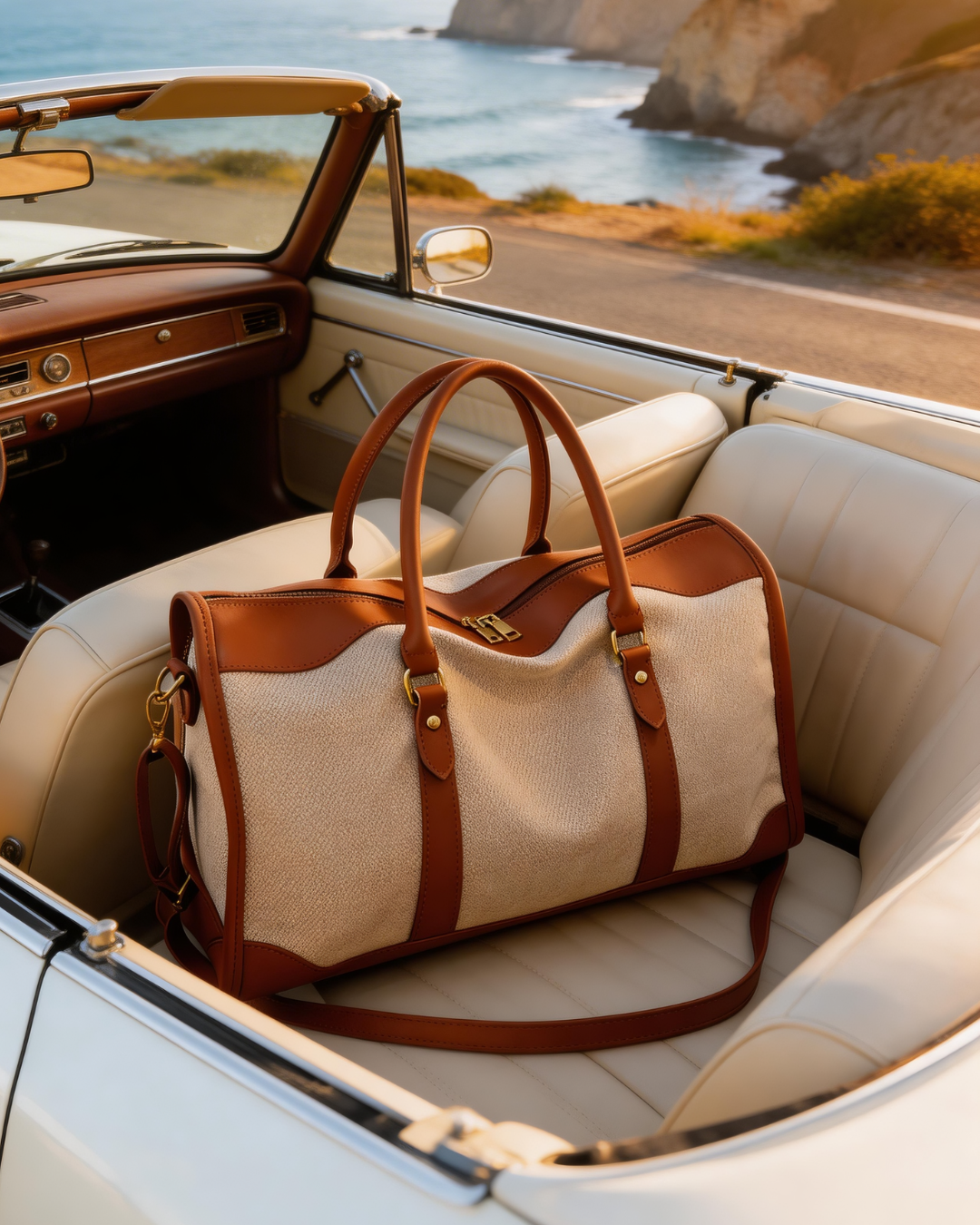 Vintage Canvas & PU Leather Weekender Bag