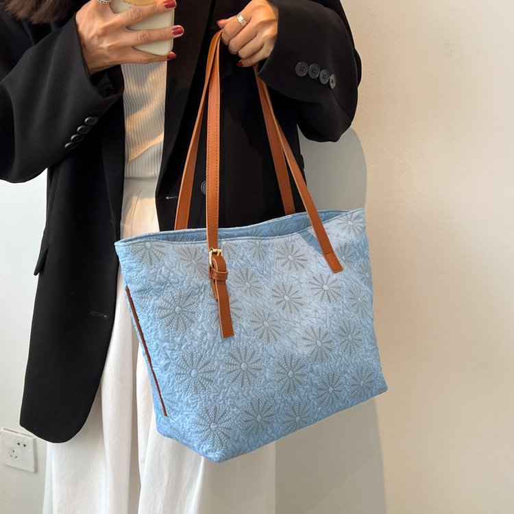 Designer Inspired Embroidered Canvas Tote with Leather Handles – Vintage Style Handbag