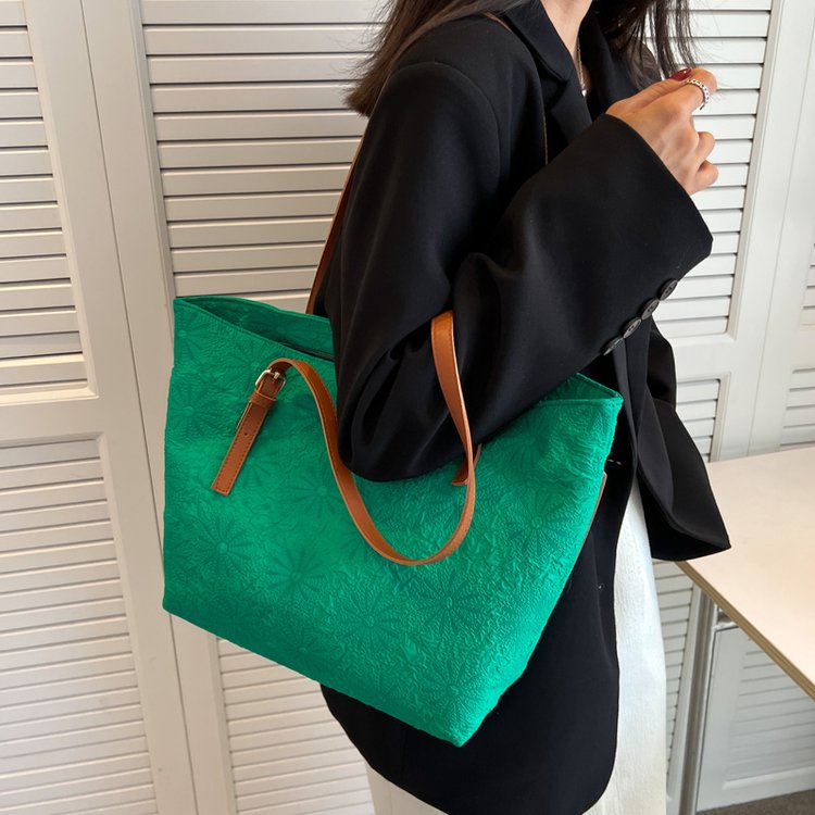 Designer Inspired Embroidered Canvas Tote with Leather Handles – Vintage Style Handbag