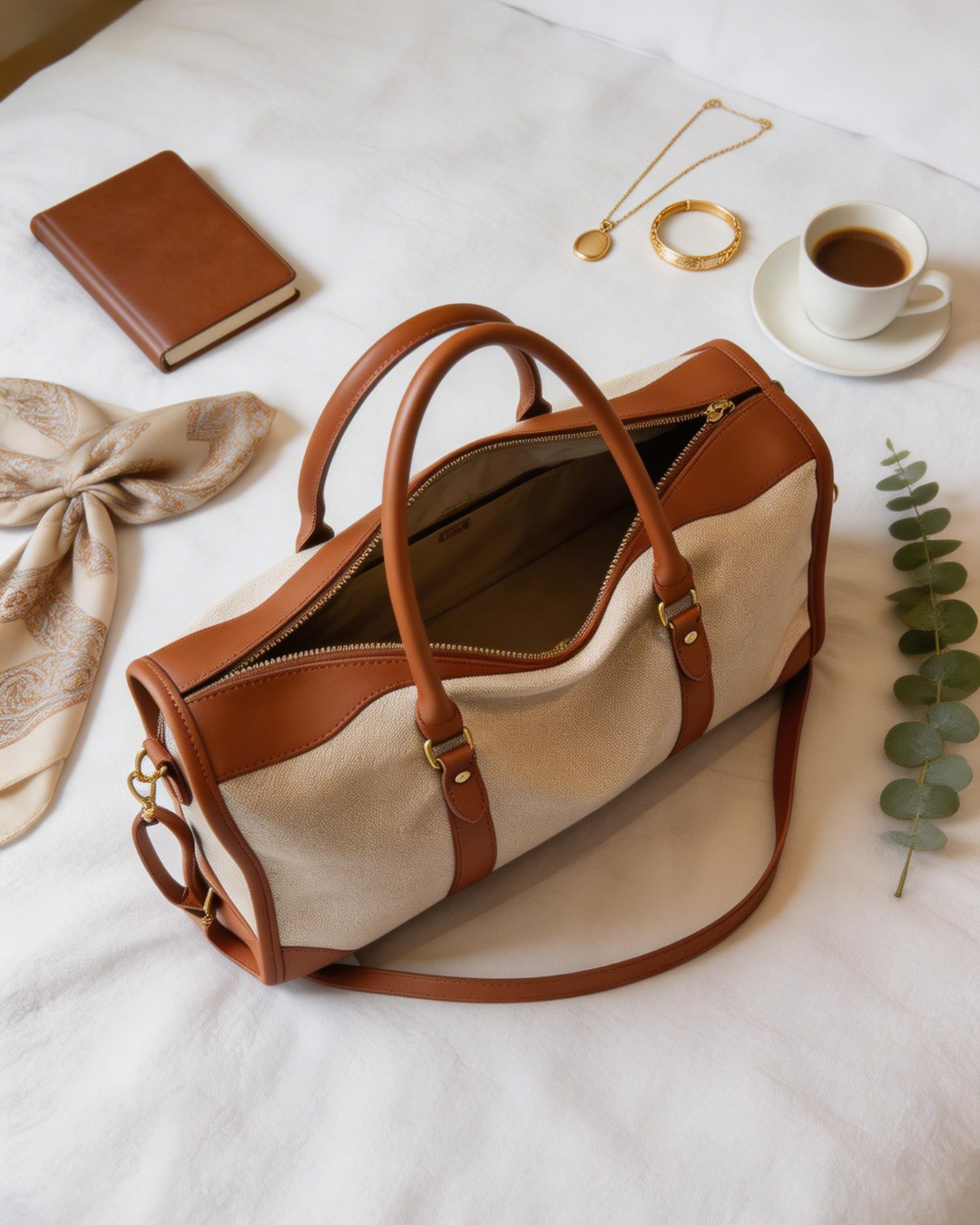 Vintage Canvas & PU Leather Weekender Bag