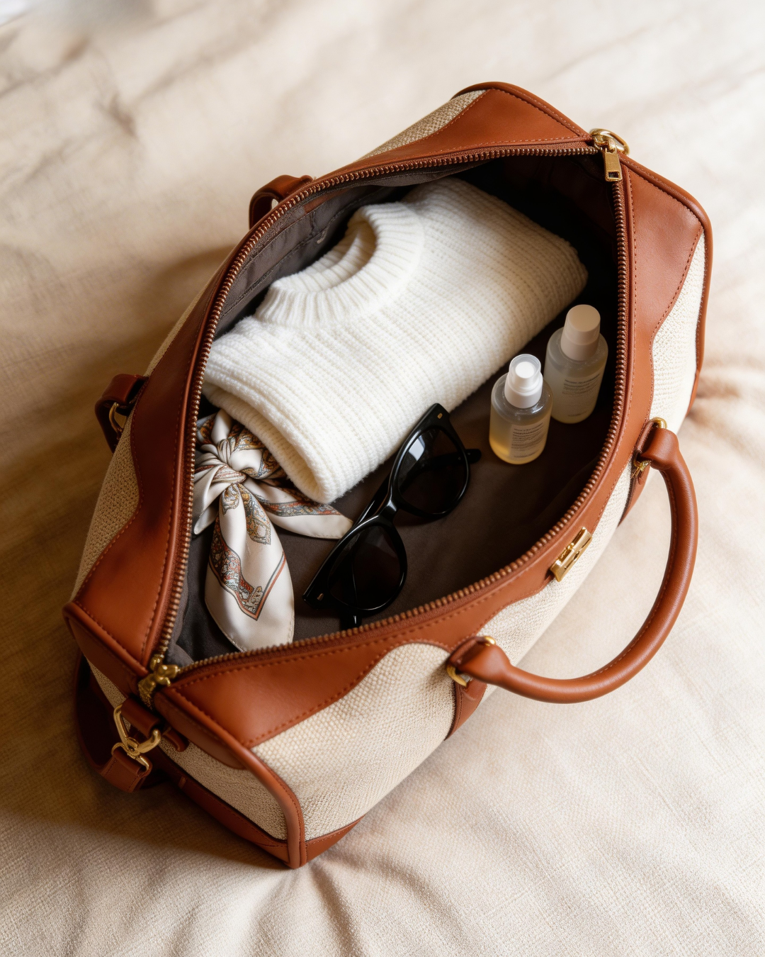 Vintage Canvas & PU Leather Weekender Bag