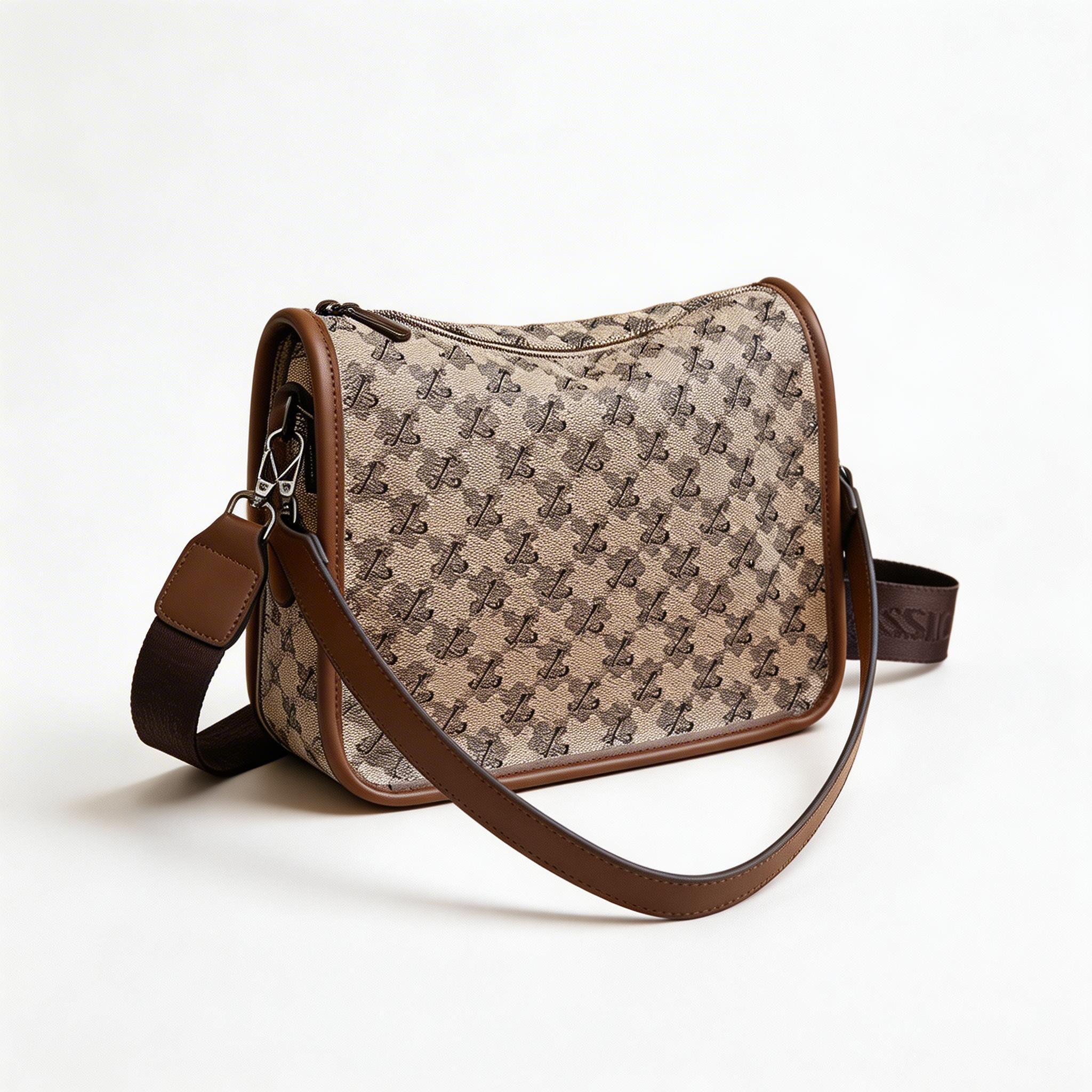Designer Monogram Canvas Crossbody Bag – Luxury Half-Moon Saddle Bag