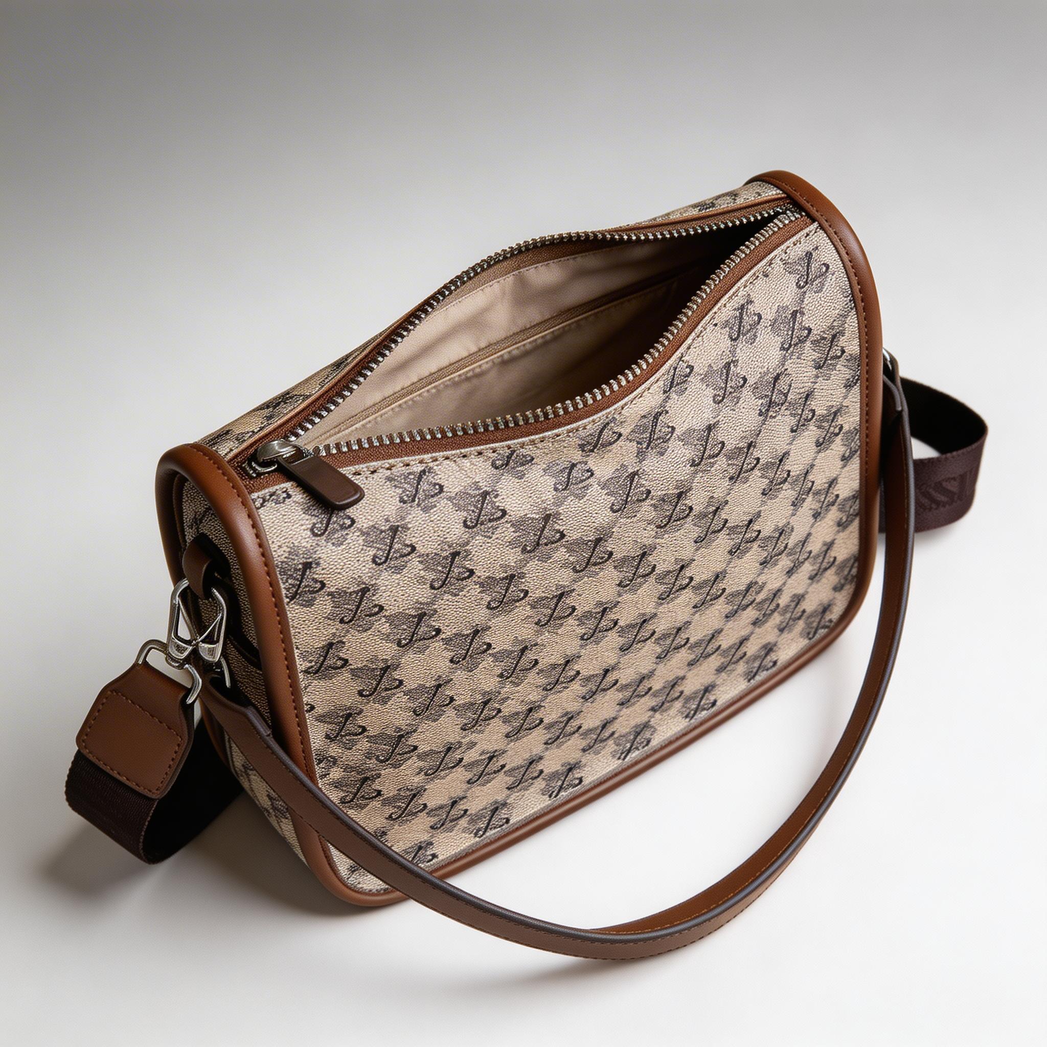 Designer Monogram Canvas Crossbody Bag – Luxury Half-Moon Saddle Bag