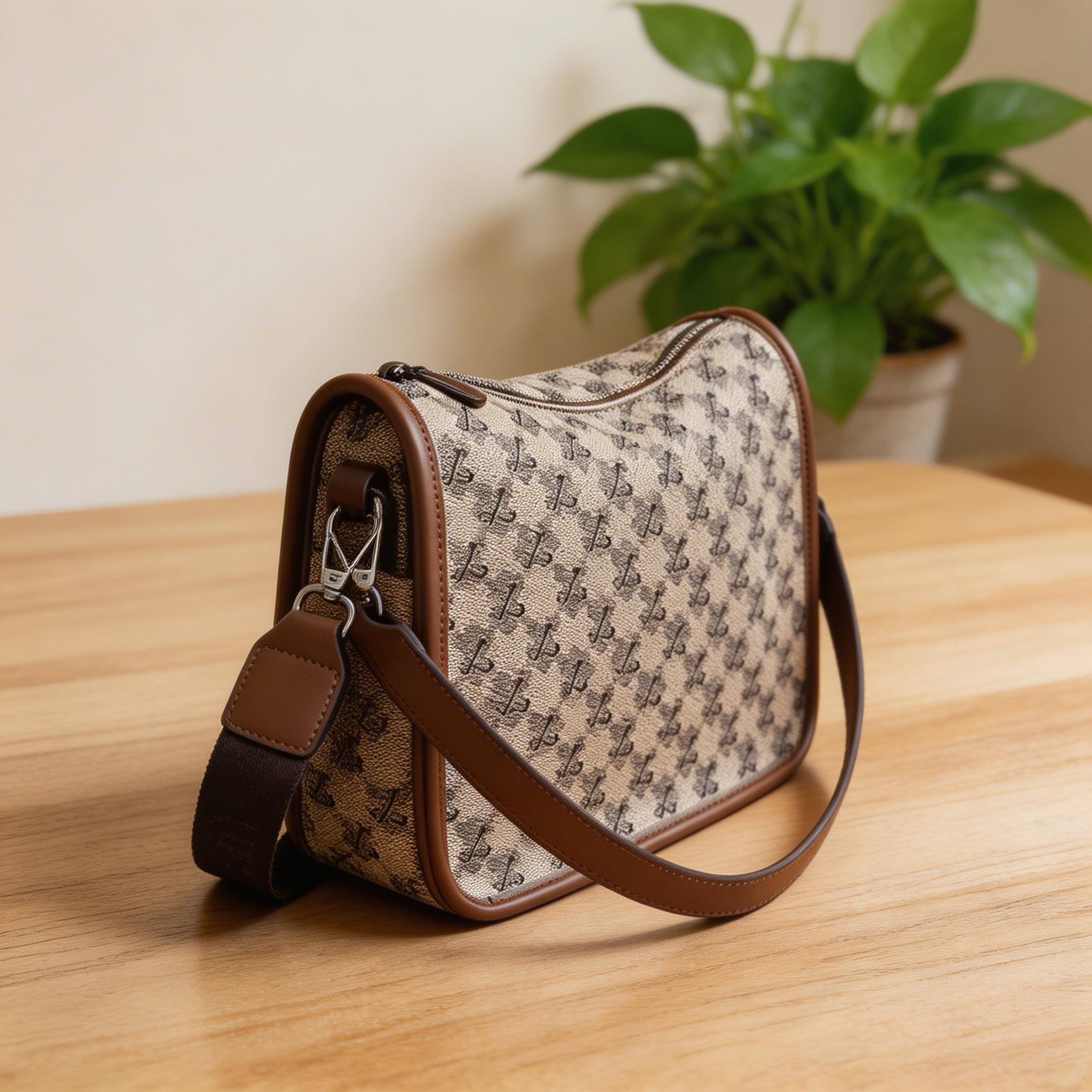 Designer Monogram Canvas Crossbody Bag – Luxury Half-Moon Saddle Bag