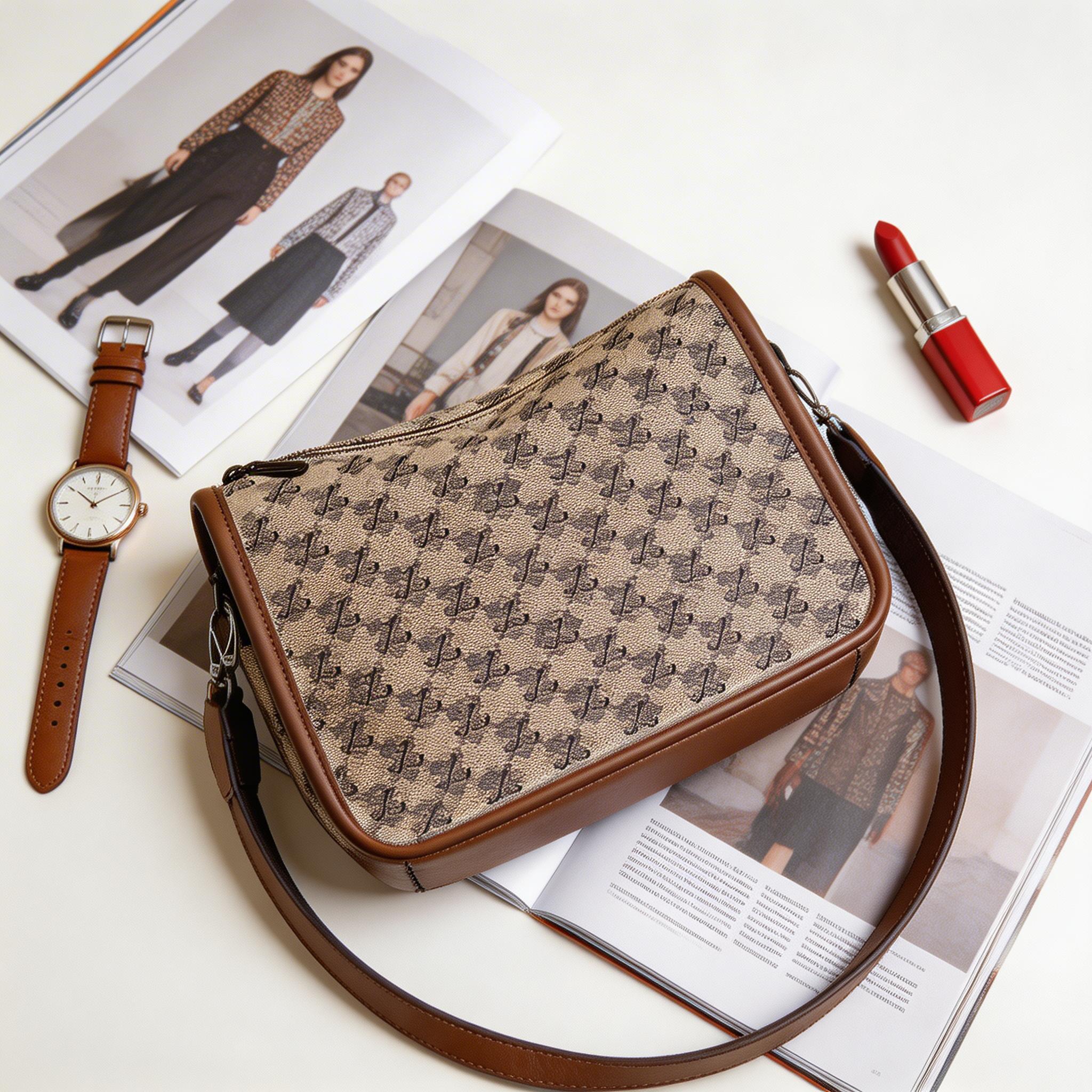 Designer Monogram Canvas Crossbody Bag – Luxury Half-Moon Saddle Bag